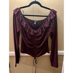 Forever 21 Junior’s Long Ruched Top in Burgundy 1X Cottagecore Fairycore Y2K